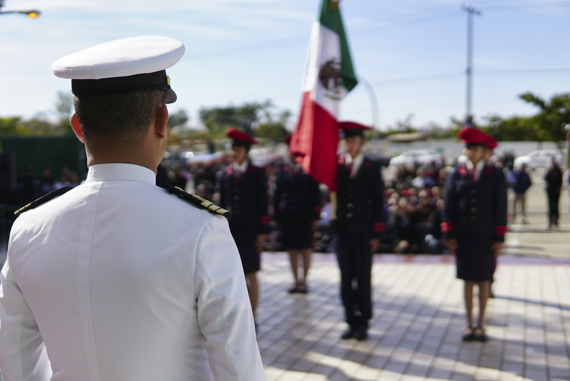 Closeup shot of an officer in a dress uniform during a ceremony