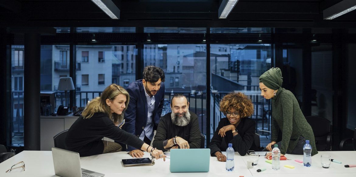 Business partners at brainstorming meeting in office